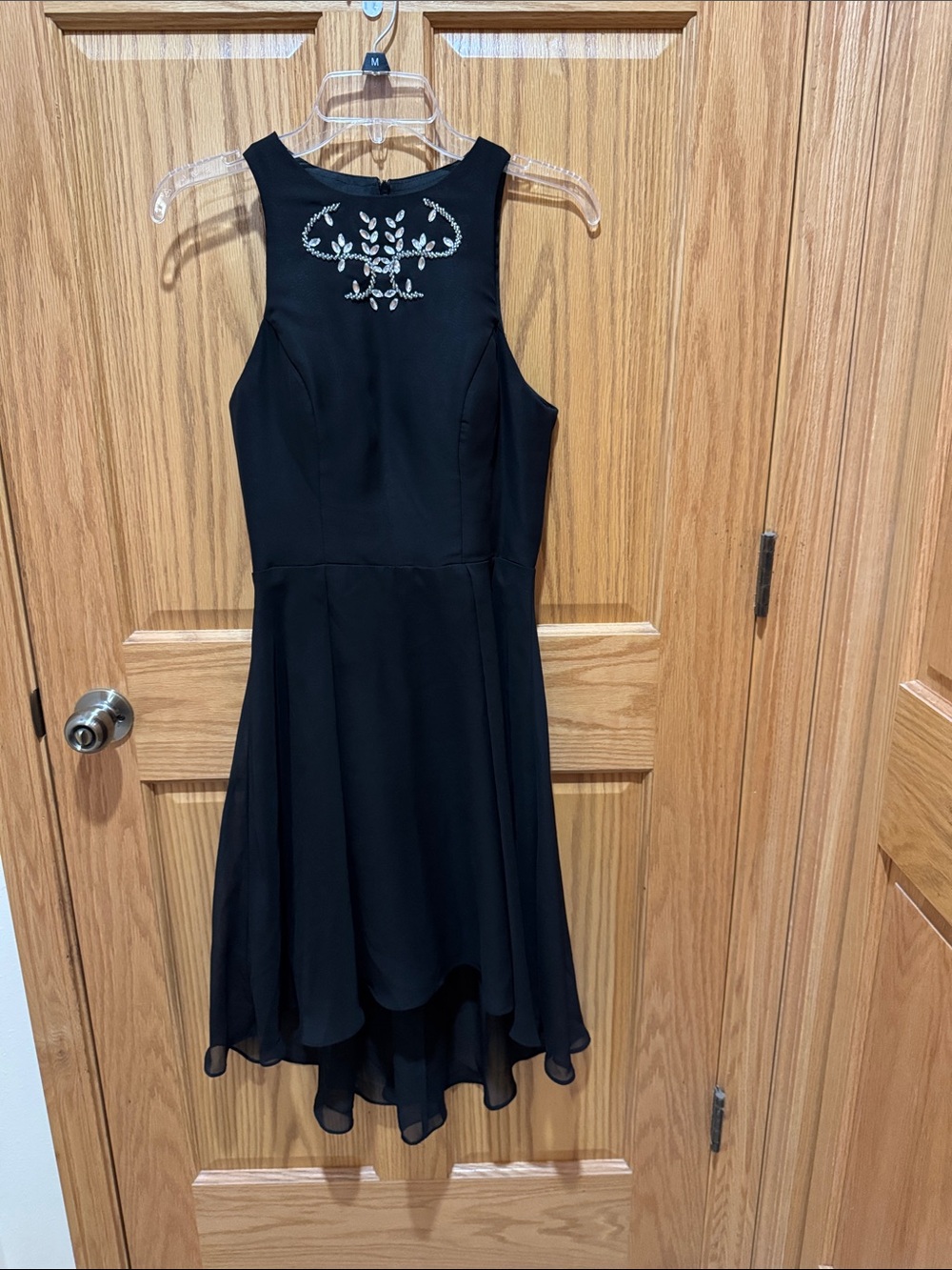 JJs House Black Sleeveless High-Low Dress with White Embroidery